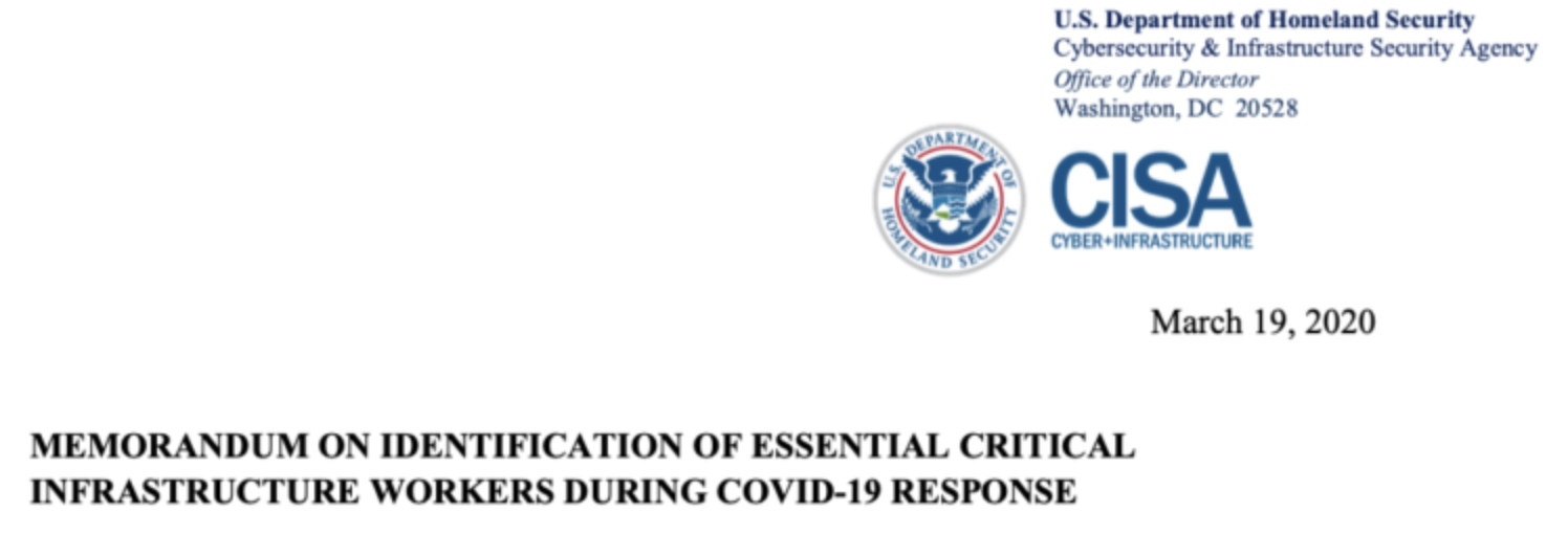 Guidance on the Essential Critical Infrastructure Workforce: Ensuring Community and National Resilience in COVID-19 Response