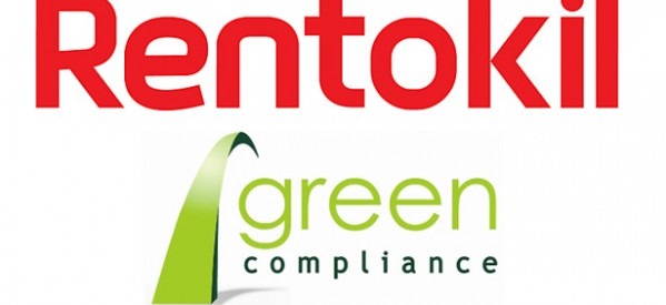Logo with large red text reading "Rentokil" above a green logo and text reading "green compliance.