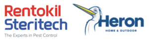 Logos for Rentokil Steritech, with the tagline "The Experts in Pest Control," and Heron Home &amp; Outdoor, featuring a stylized heron bird illustration.