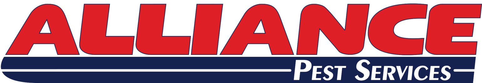 Logo for "Alliance Pest Services" with "ALLIANCE" in bold red letters above a dark blue stripe, and "Pest Services" in white font within the stripe.