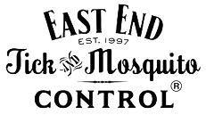 Logo for "East End Tick & Mosquito Control," established in 1997, featuring stylized text and small graphic elements between the words "Tick" and "Mosquito.