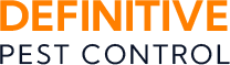 Logo with the words "DEFINITIVE" in large orange letters and "PEST CONTROL" in smaller dark blue letters underneath.