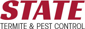 Logo for State Termite & Pest Control with the word "STATE" in large, bold red letters above smaller black text that reads "TERMITE & PEST CONTROL.